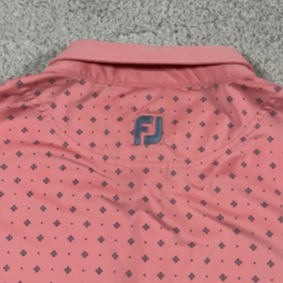 Footjoy Polo Shirt Mens 2XL Pink Geometric Print Performance Golf Stretch - Picture 4 of 11
